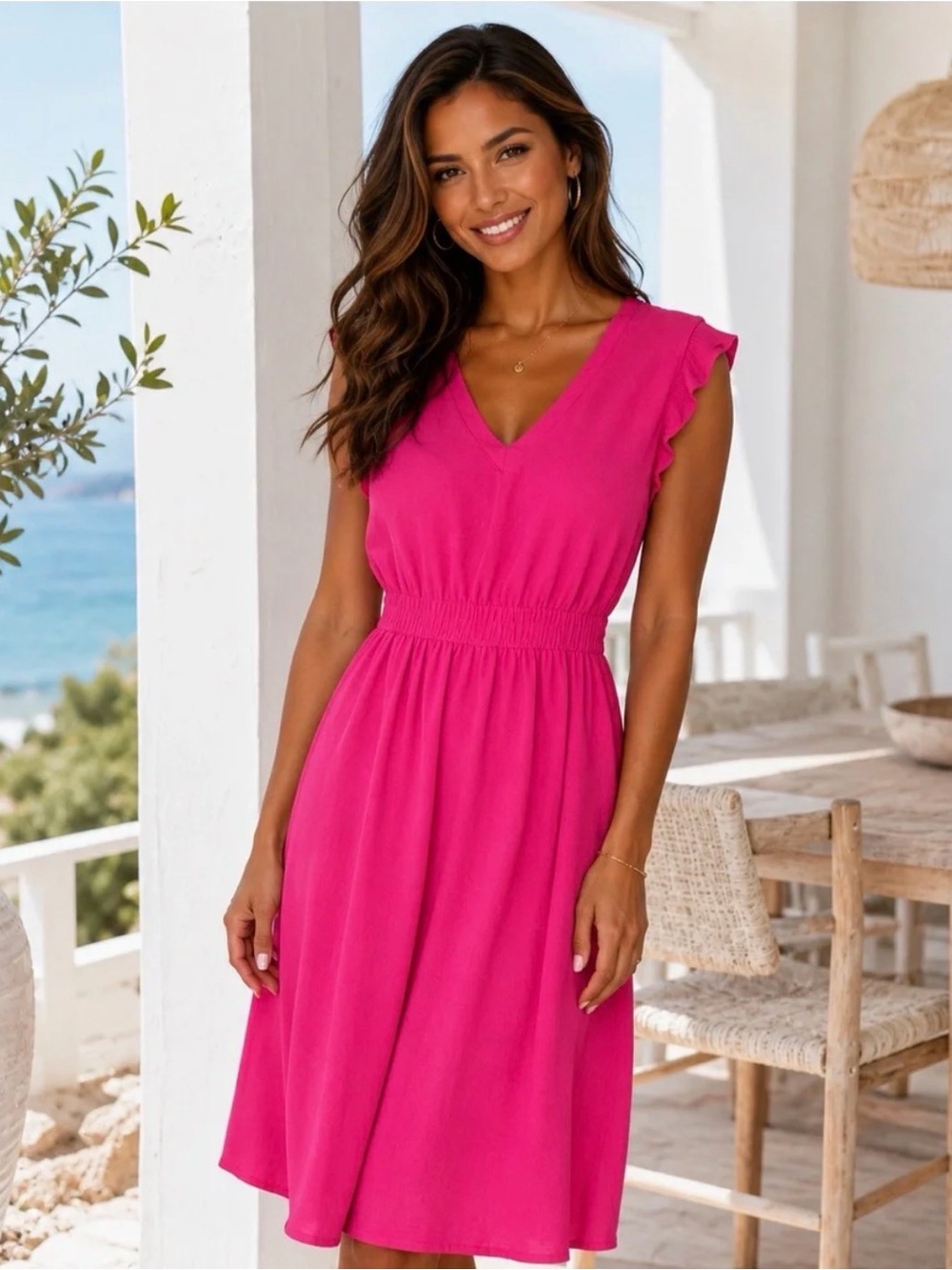 Kate Spade New York Crepe Fluid V-Neck Ruffle Sleeve Dress Pink Size 12 $298